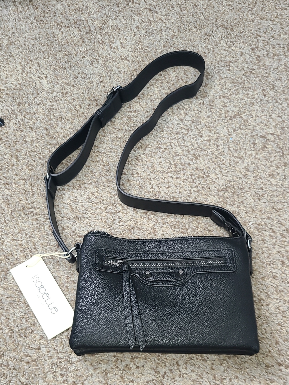 Isabelle Black Pebbled Leather Crossbody Bag